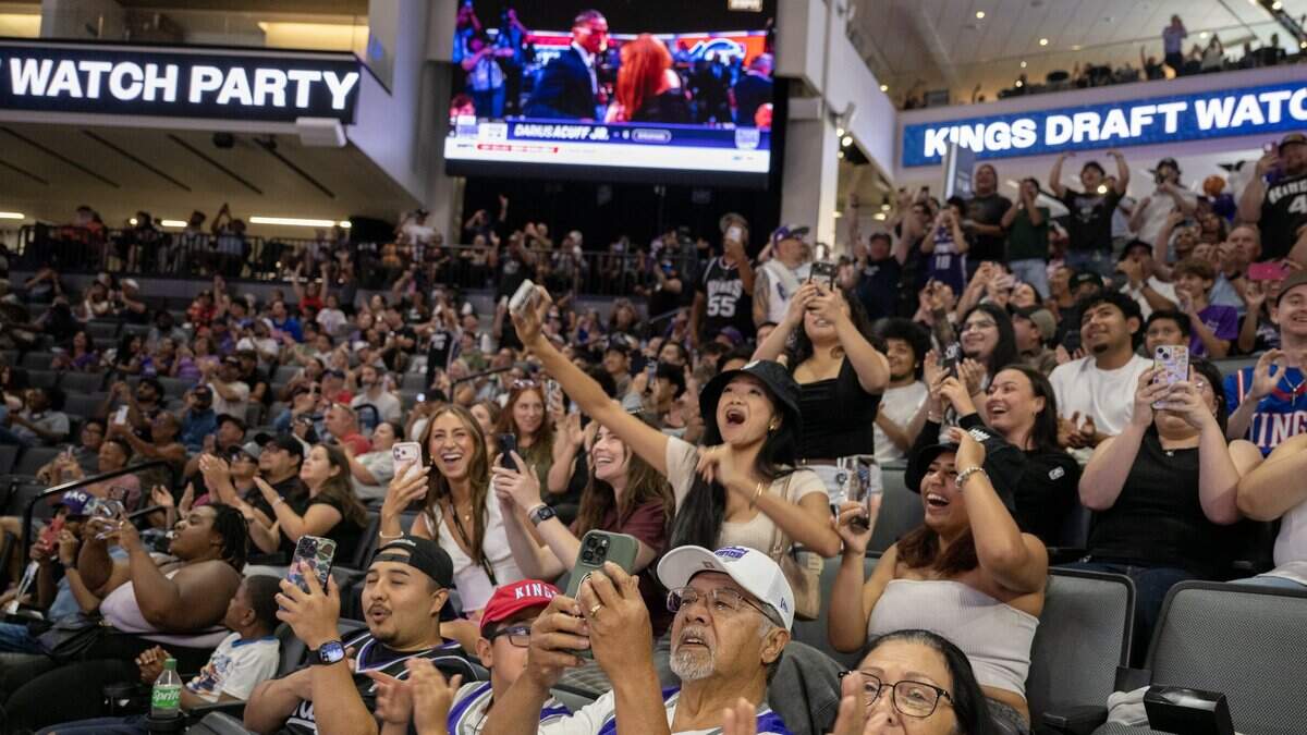 Fans react after the Sacramento Kings selected Darius Acuff Jr. in the NBA draft on Tuesday, June 23, 2026, at Golden 1 Center.